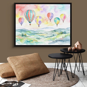 Balloons Floating Hills โ balloons floating hills sq brown wallroom 1land framed black