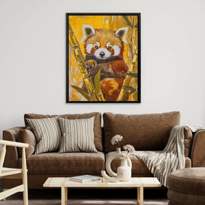Bamboo Red Panda - Bamboo Wall Art in Black Frame