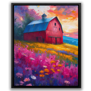 Barn House Meadow - Blue Field Canvas Print