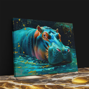 Bathing Hippo - Large Canvas Print
