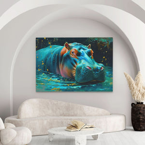 Bathing Hippo - Animals Wall Art in Black Frame