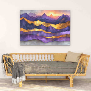 a living room with a couch and a painting on the wall