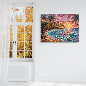 Beach Sunset Swirls — beach sunset swirls sq fall outside white walls 1land flush print