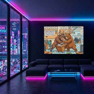 Bear Bull Office Grapple canvas wall art, room view