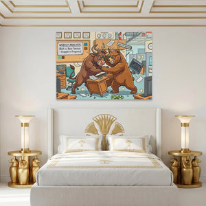 Bear Bull Office Grapple canvas wall art, room view