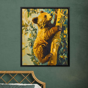 Bear Cub’s Brave Climb - Brown Wall Art for Nursery