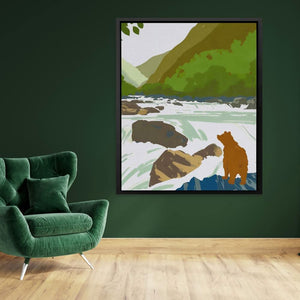 Bear Fishing - Earth Tones Cabin Canvas Print