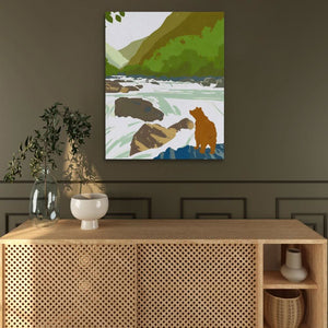 Bear Fishing - Large Minimalist Canvas Print