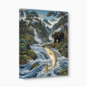 Bear Salmon Stream โ bear salmon stream angled flush print