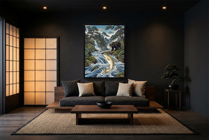 Bear Salmon Stream โ bear salmon stream modern minimalist living room 2 1port framed black