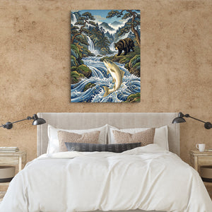 Bear Salmon Stream โ bear salmon stream sq clay paper bedroom 1port flush print