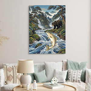 Bear Salmon Stream โ bear salmon stream sq clock bed 1port flush print