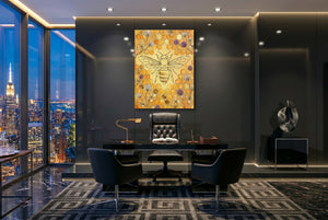 Bee Golden Honeycomb โ bee golden honeycomb office with city view 3 1port flush print