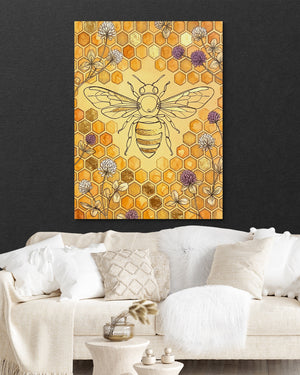 Bee Golden Honeycomb โ bee golden honeycomb psd black wall white couch 1port flush print