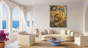 Bee Golden Mosaic โ bee golden mosaic beachside couch livingroom 1port flush print