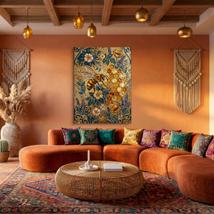 Bee Golden Mosaic โ bee golden mosaic sq boho living 1port flush print