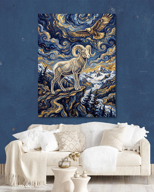 Bighorn Eagle Starry Night โ bighorn eagle starry night psd navy wall white lux couch 1port flush print