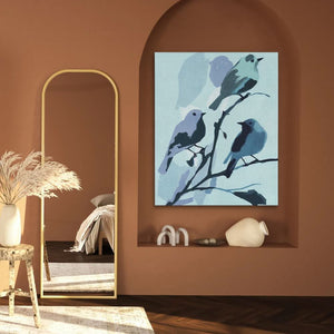 Birdie In Blue - Modern Wall Art in Black Frame