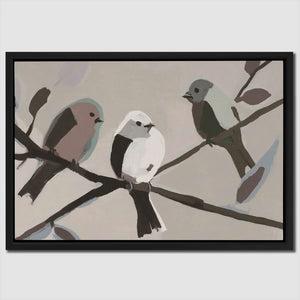 Birds on a Branch - Beige Bird Canvas Print