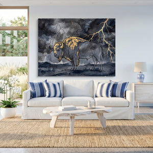 Bison Golden Storm โ bison golden storm sq beach house 1land flush print