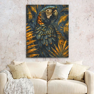 Black and Gold Parrot - Wall Art in Black Frame