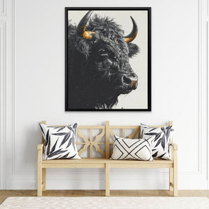 Black Bull - Black and White Wall Art in Black Frame
