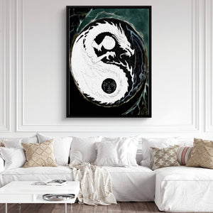 Black Dragon Yin Yang — black dragon yin yang sq white couch and wall 1port framed black