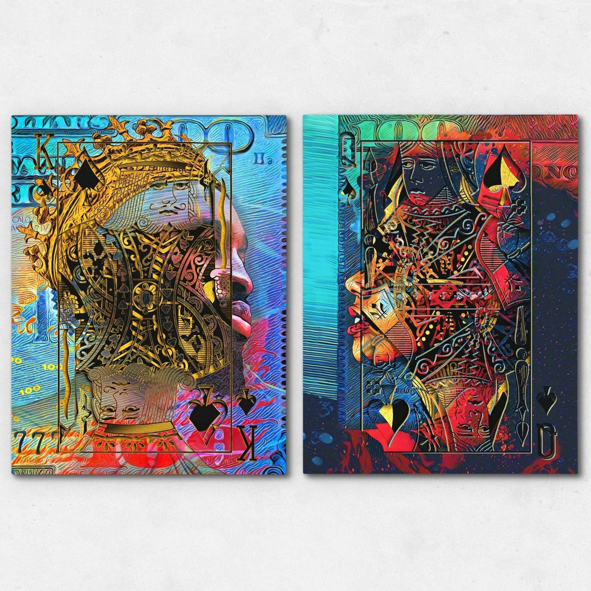 Black King and Queen of Spades - Couples Canvas Wall Art