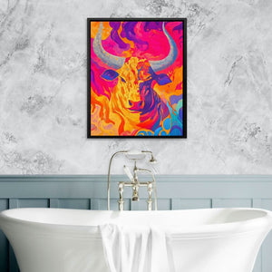 Blazing Bull Fury - Blue Wall Art for Living Room