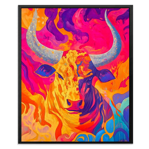 Blazing Bull Fury - Blue Canvas Wall Art