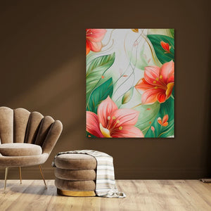Blooming Pink Flowers - Green Canvas Wall Art