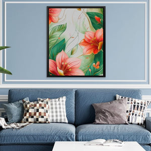 Blooming Pink Flowers - Green Nature Canvas Print
