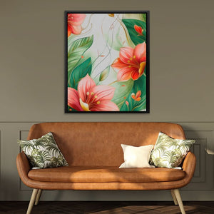 Blooming Pink Flowers - Green Wall Art for Bedroom