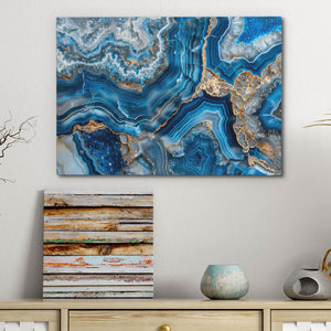 Blue Crystals with Gold - Blue Geode Canvas Print