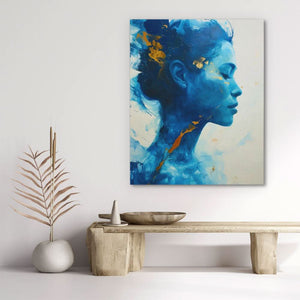 Blue Face - Feminine Wall Art in Black Frame
