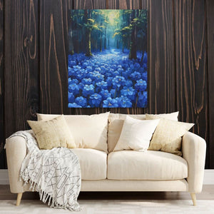 Blue Floral Forest - Blue Canvas Wall Art