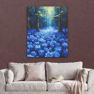 Blue Floral Forest - Wall Art in Black Frame
