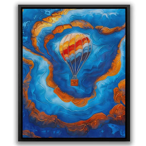 Blue Gold Hot Air Balloon - Surrealism Orange Canvas Wall Art