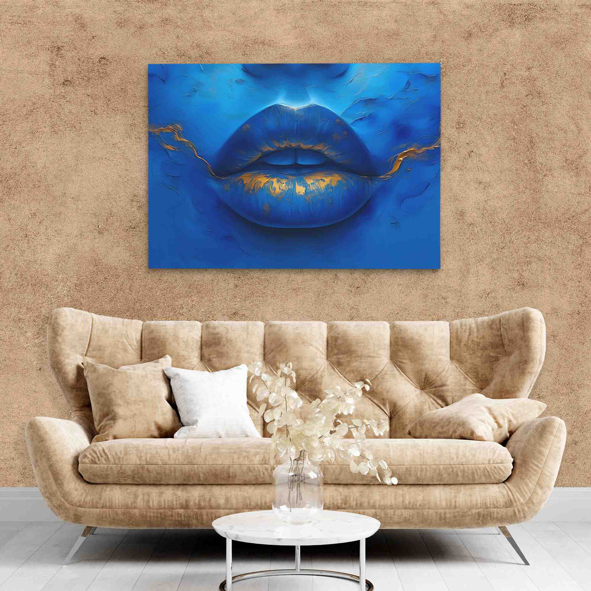 Blue Gold Lips - Large Canvas Print