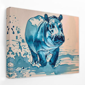 Blue Hippo - Animals Canvas Wall Art