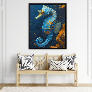 Blue Seahorse - Blue Aquatic Canvas Print
