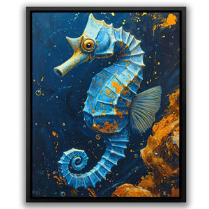 Blue Seahorse - Blue Canvas Wall Art