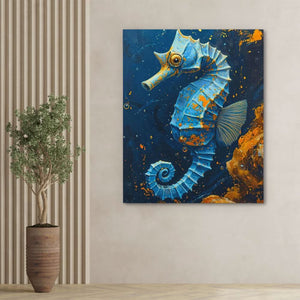 Blue Seahorse - Wall Art in Black Frame