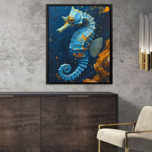 Blue Seahorse - Aquatic Wall Art in Black Frame