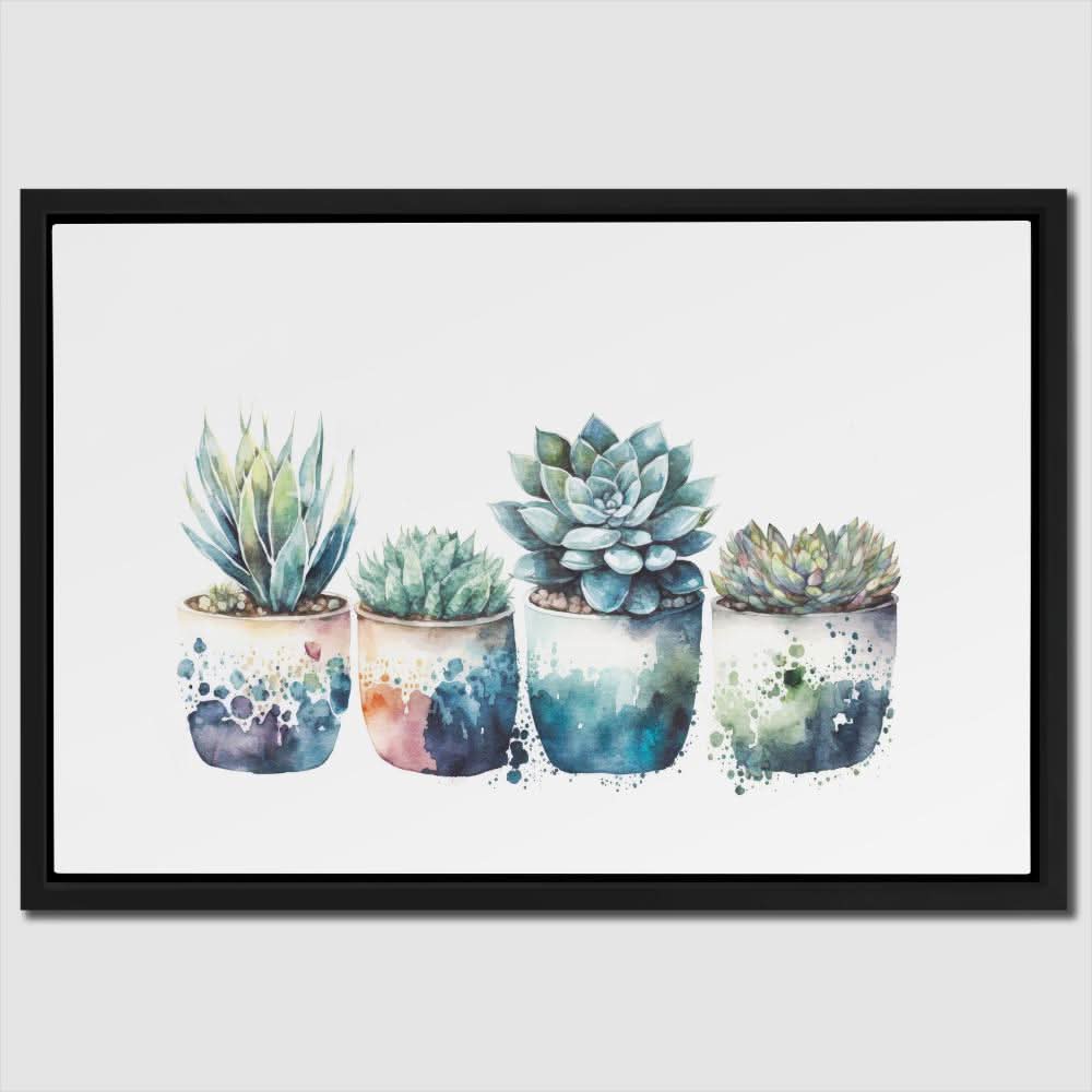 Blue Shades Succulents - Blue Plant Decor Canvas Print