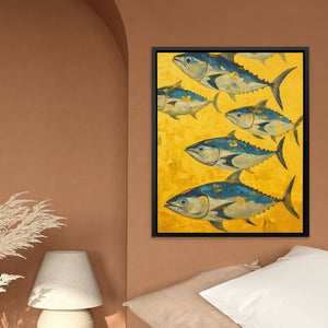 Bluefin Tuna School - Blue Fish Canvas Print