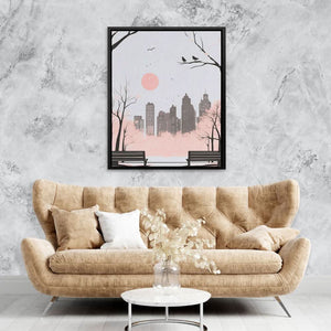 Blush Skyline - Gray Wall Art in Black Frame