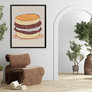 Breakfast Sandwich - Tan Wall Art in Black Frame
