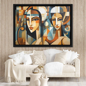 Bright Eyed Goddesses - Geometric Earth Tones Canvas Wall Art