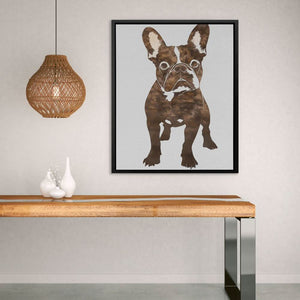 Brown Frenchie Portrait - Dog Wall Art in Black Frame